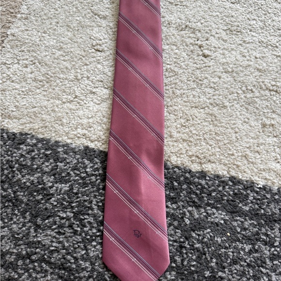 Dior Pink Silk Tie with Classic Stripes - Picture 1 of 5